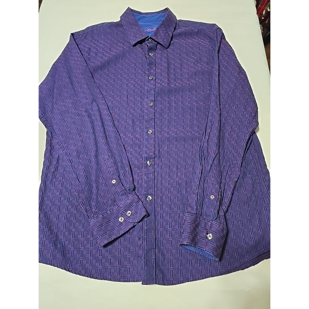Van Heusen Mens XL Blue Purple Plaid Button Down Long Sleeve Shirt Preppy